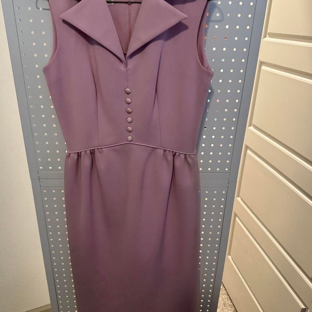 Vintage 1970s Pink Mod Midi Dress Pointed Collar
